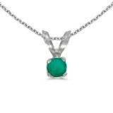 Certified 14k White Gold Round Emerald Pendant