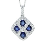 Certified 14k White Gold Sapphire and .26 ct Diamond Pendant