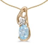 Certified 14k Yellow Gold Oval Aquamarine And Diamond Pendant 0.3 CTW