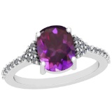 2.89 Ctw VS/SI1 Amethyst And Diamond Platinum Vintage Style Ring