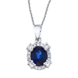 Certified 14k White Gold Sapphire and Diamond Halo Pendant