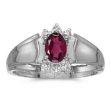 Certified 14k White Gold Oval Rhodolite Garnet And Diamond Ring