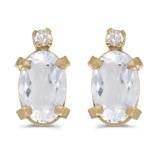 Certified 14k Yellow Gold Oval White Topaz And Diamond Earrings 0.98 CTW