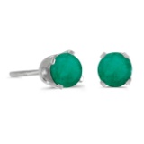 Certified 4 mm Round Emerald Stud Earrings in 14k White Gold