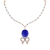 20.95 Ctw SI2/I1 Tanzanite And Diamond 14k Rose Gold Victorian Style Necklace