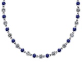 4.04 Ctw SI2/I1 Blue Sapphire And Diamond Style Bezel Set 14K White Gold Necklace