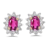 Certified 14k Yellow Gold Oval Pink Topaz And Diamond Earrings