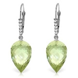 19.15 Carat 14K Solid White Gold Drop Briolette Green Amethyst Diamond Earrings