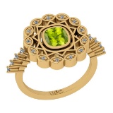 0.93 Ctw I2/I3 Peridot And Diamond 10K Yellow Gold Ring