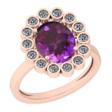 2.42 Ctw Amethyst And Diamond I2/I3 10K Rose Gold Vintage Style Ring