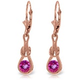 14K Solid Rose Gold Leverback Earrings with Natural Pink Topaz