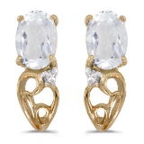 Certified 10k Yellow Gold Oval White Topaz And Diamond Earrings 0.97 CTW