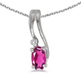 Certified 14k White Gold Oval Pink Topaz And Diamond Wave Pendant