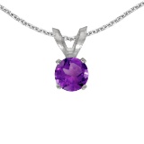 Certified 14k White Gold Round Amethyst Pendant