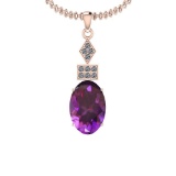 Certified 7.85 Ctw I2/I3 Amethyst And Diamond 14K Rose Gold Pendant