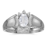 Certified 10k White Gold Oval White Topaz And Diamond Ring