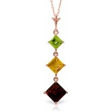 2.4 Carat 14K Solid Rose Gold Necklace Peridot, Citrine Garnet