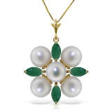 6.3 Carat 14K Solid Gold It Takes Two Emerald pearl Necklace