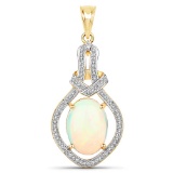 5.10 Carat Genuine Ethiopian Opal and White Diamond 14K Yellow Gold Pendant