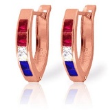 1.28 Carat 14K Solid Rose Gold Princess Tri Gem Hoop Earrings