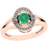 0.74 Ctw Emerald And Diamond I2/I3 14K Rose Gold Vintage Style Ring