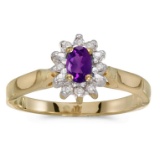 Certified 14k Yellow Gold Oval Amethyst And Diamond Ring 0.26 CTW