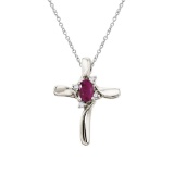 Certified 14K White Gold Ruby and Diamond Cross Pendant