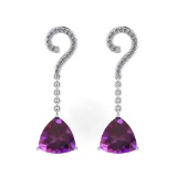 Certified 7.00 Ctw I2/I3 Amethyst And Diamond 14K White Gold Earrings