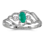 Certified 14k White Gold Oval Emerald And Diamond Ring