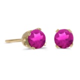 Certified 4 mm Round Pink Topaz Stud Earrings in 14k Yellow Gold 0.6 CTW