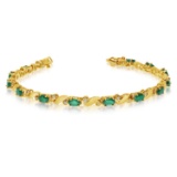 Certified 14k Yellow Gold Natural Emerald And Diamond Tennis Bracelet 2.23 CTW