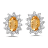 Certified 14k White Gold Oval Citrine And Diamond Earrings