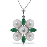 6.3 Carat 14K Solid White Gold This Is Perfect Emerald pearl Necklace