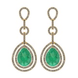 1.92 Ctw Emerald And Diamond I2/I3 14K Yellow Gold Dangling Earrings