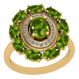 3.13 Ctw Peridot And Diamond I2/I3 10K Yellow Gold Vintage Style Ring