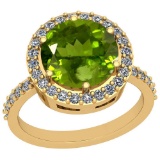 3.99 Ctw Peridot And Diamond I2/I3 10k Yellow Gold Vintage Style Ring