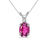 Certified 14k White Gold Oval Pink Topaz And Diamond Pendant