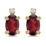 Certified 14k Yellow Gold Oval Garnet And Diamond Earrings