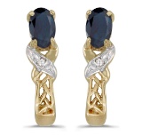 Certified 14k Yellow Gold Oval Sapphire And Diamond Earrings