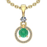 1.53 Ctw Emerald And Diamond I2/I3 14K Yellow Gold Victorian Pendant