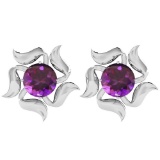 Certified 5.50 Ctw Amethyst 14K White Gold Stud Earrings