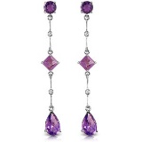 14K Solid White Gold Chandelier Earrings withDiamonds & Amethysts