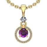 1.53 Ctw Amethyst And Diamond I2/I3 14K Yellow Gold Victorian Style Pendant