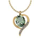 Certified 16.66 Ctw Green Amethyst And Diamond I1/I2 10K Yellow Gold Pendant