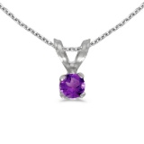 Certified 14k White Gold Round Amethyst Pendant