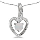 Certified 14k White Gold Round Opal And Diamond Heart Pendant