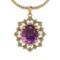 4.22 Ctw Amethyst And Diamond I2/I3 14K Yellow Gold Necklace