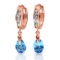 4.2 Carat 14K Solid Rose Gold Huggie Earrings Dangling Blue Topaz