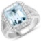 5.33 CTW Genuine Aquamarine and White Diamond 14K White Gold Ring