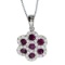 Certified 14k White Gold Round Ruby Flower Pendant